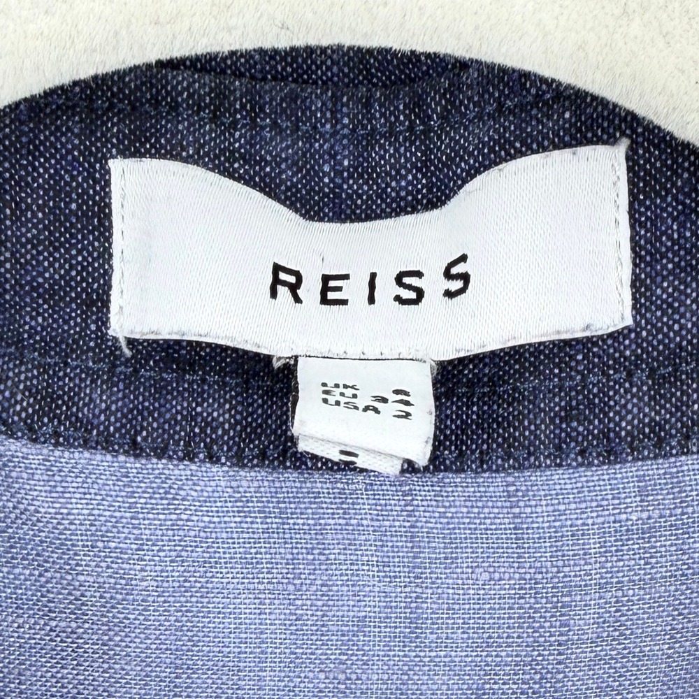 Reiss Lianna Linen Colorblock Button Down Shirt Blue Long Sleeve Lightweight 2 - Picture 3 of 16